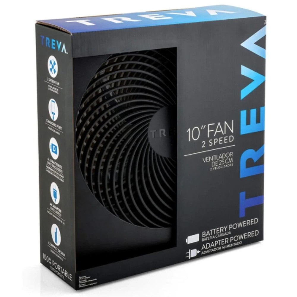 TREVA Portable Fan Battery or Electric-Powered 2 Speed 10” FD10002A Brand New!